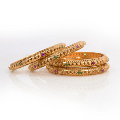 Antique Flower Temple Bangle with Gold-Plated Detailing V-1765