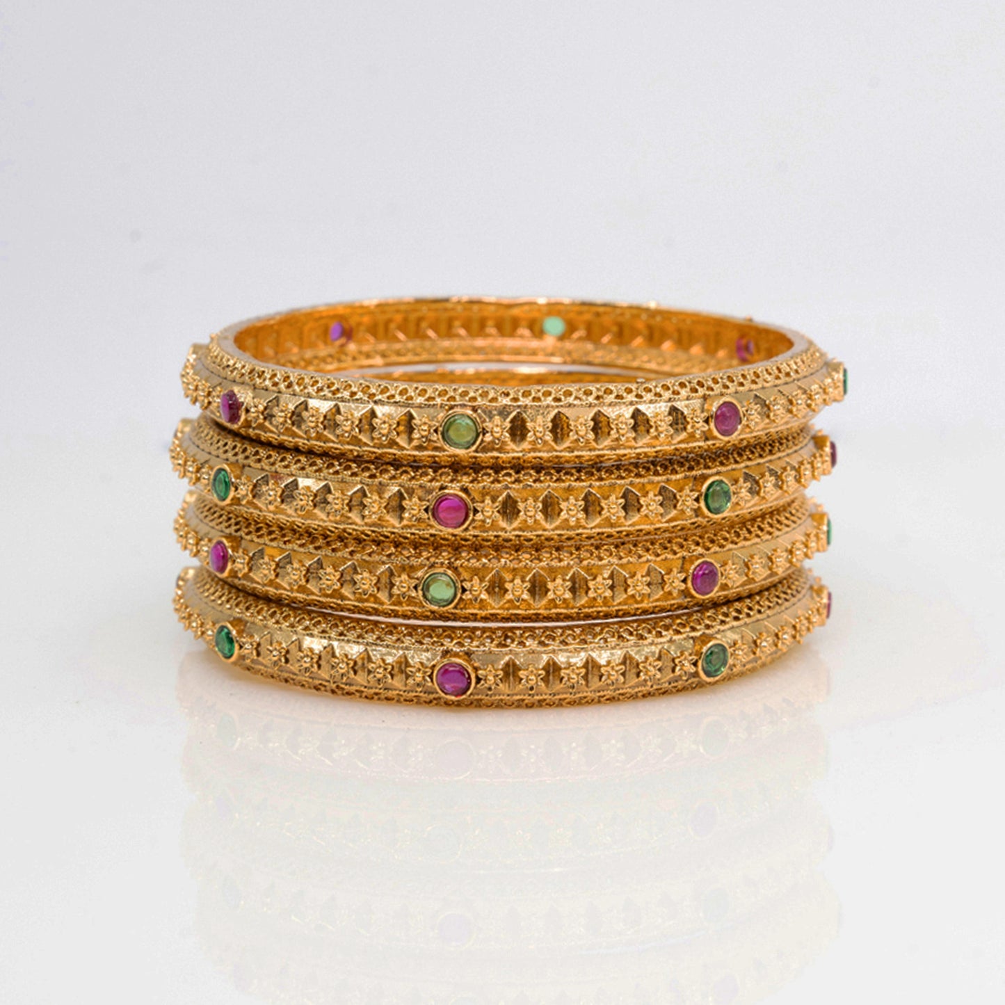 Antique Flower Temple Bangle with Gold-Plated Detailing V-1765