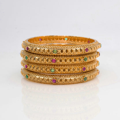 Antique Flower Temple Bangle with Gold-Plated Detailing V-1765