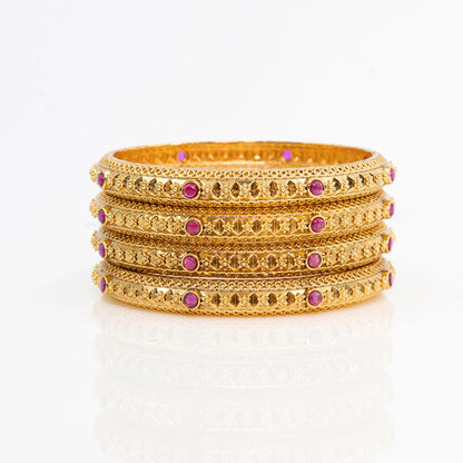 Antique Flower Temple Bangle with Gold-Plated Detailing V-1765