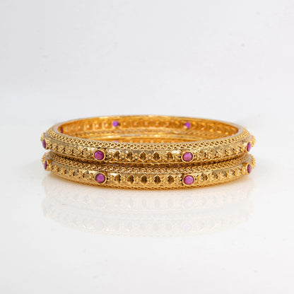 Antique Flower Temple Bangle with Gold-Plated Detailing V-1765