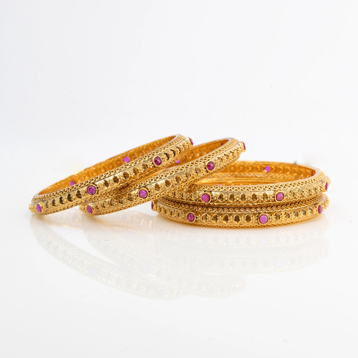 Antique Flower Temple Bangle with Gold-Plated Detailing V-1765