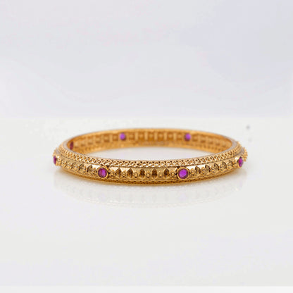 Antique Flower Temple Bangle with Gold-Plated Detailing V-1765