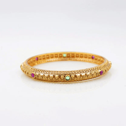 Antique Flower Temple Bangle with Gold-Plated Detailing V-1765