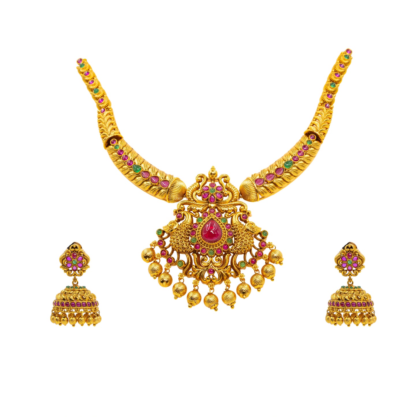 Ruby Peacock Short Necklace Set K-1048