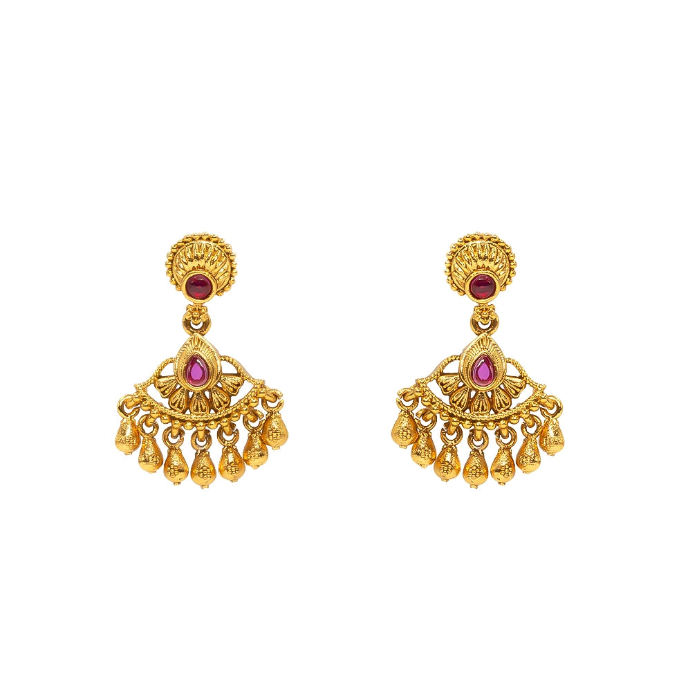 Antique Gold Plated Temple Bali with Pink Stones R-2162