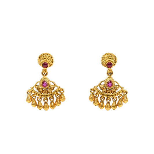 Antique Gold Plated Temple Bali with Pink Stones