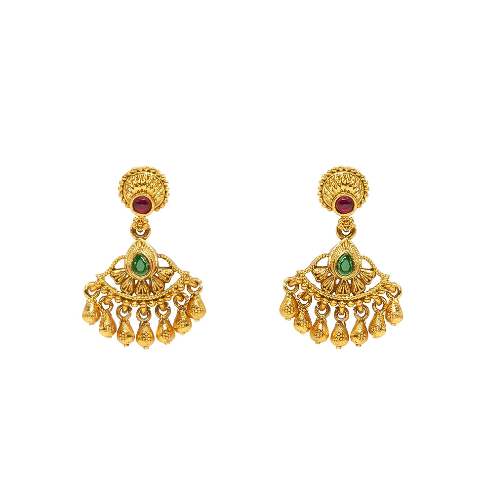 Antique Gold Plated Temple Bali with Pink Stones R-2162