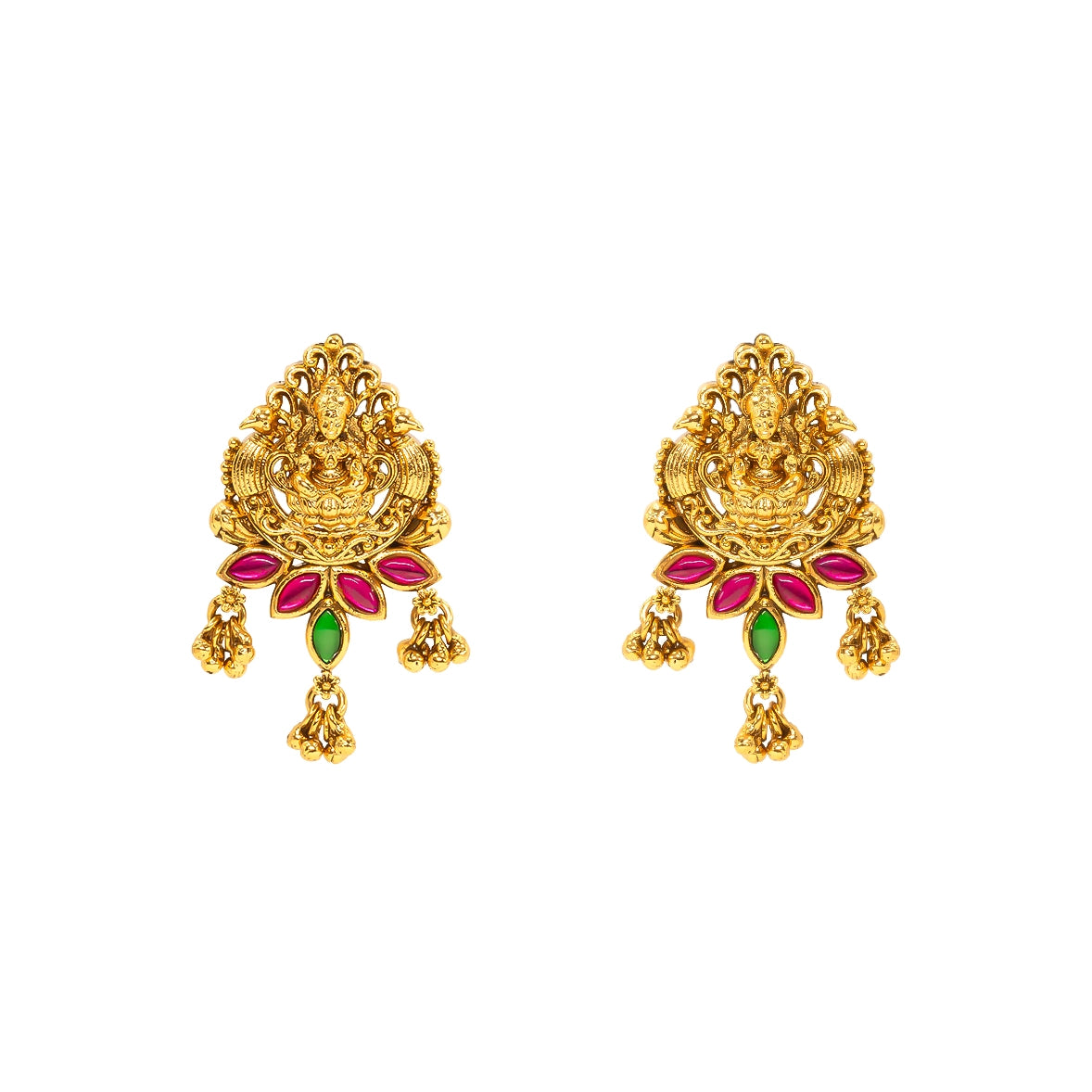 Gold Plated Temple Bali with Laxmi Design & Multicolor Stones V-1657