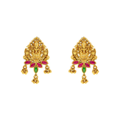 Gold Plated Temple Bali with Laxmi Design & Multicolor Stones V-1657