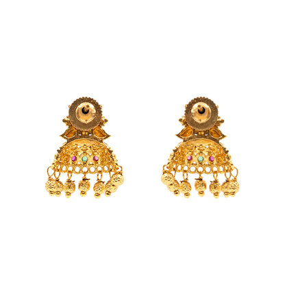 Antique Gold Plated Temple Jhumka with Floral Motif R-2263