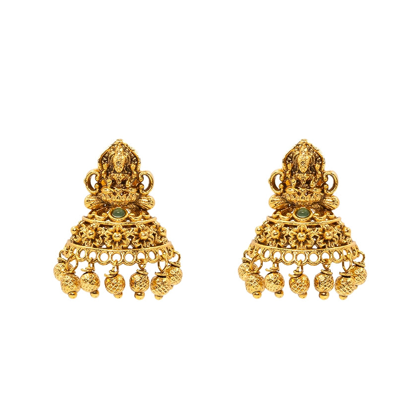 Heritage Temple Jhumka with Laxmi Motif & Pink Stones V-2261
