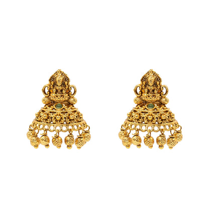 Heritage Temple Jhumka with Laxmi Motif & Pink Stones V-2261