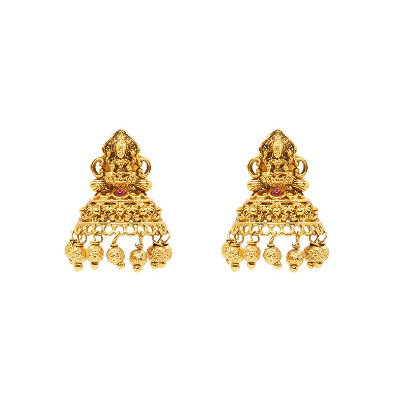 Heritage Temple Jhumka with Laxmi Motif & Pink Stones V-2261