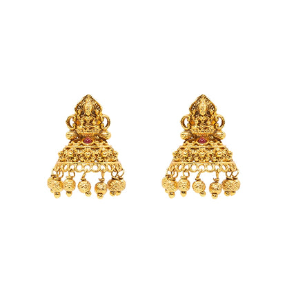 Heritage Temple Jhumka with Laxmi Motif & Pink Stones V-2261