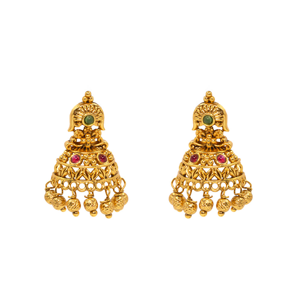 Bridal Temple Jhumkas with Gold-Plated V-2258