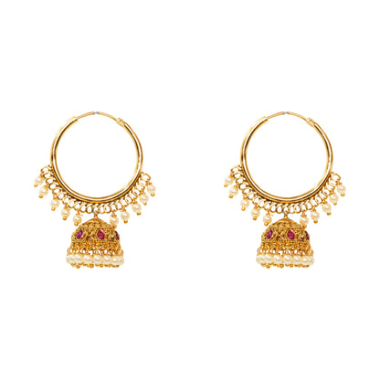 Gold-Plated Bali with Stone-Studded Jhumka T-25