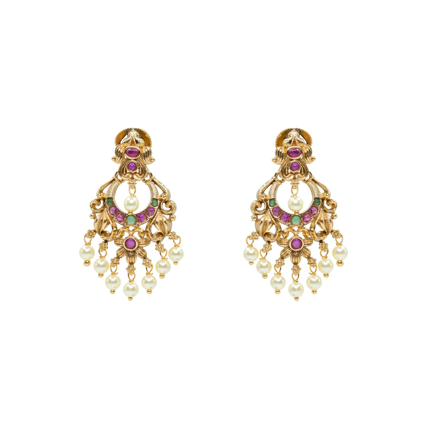 Antique Gold-Plated Chandbali with Pearl Drops R-1043