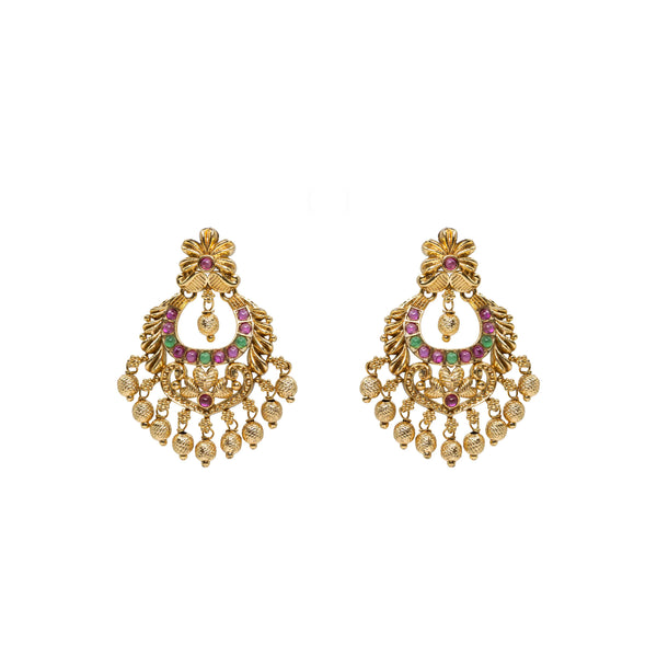 Antique Chandbali with Ruby & Green Beads – R-1057