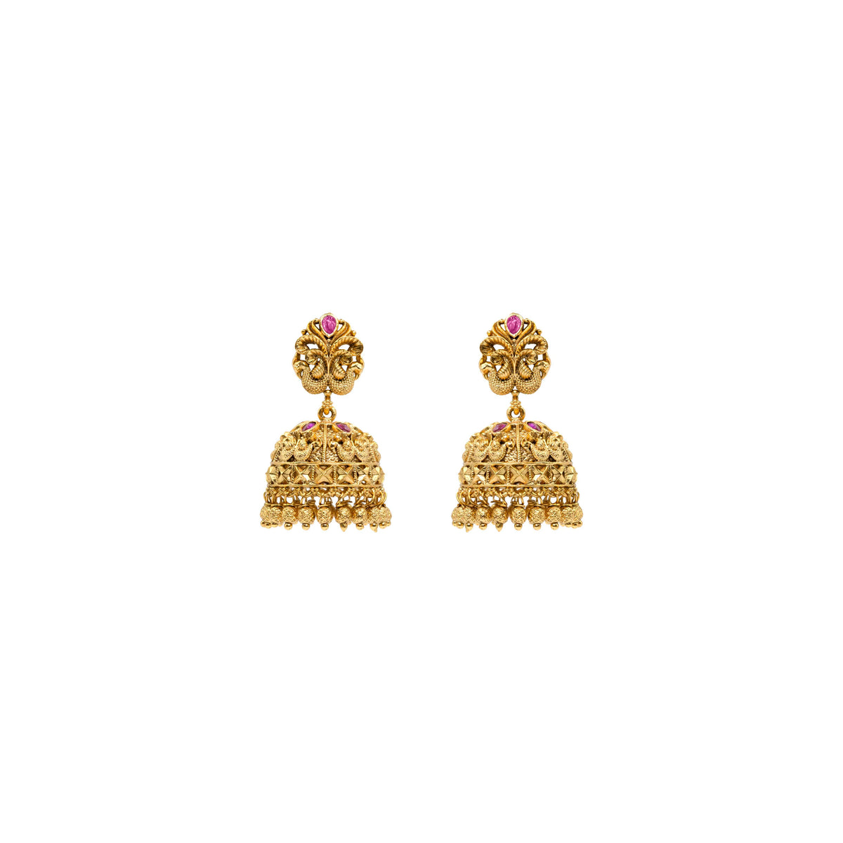 Majestic Peacock Antique Gold-Plated Jhumka R-1126