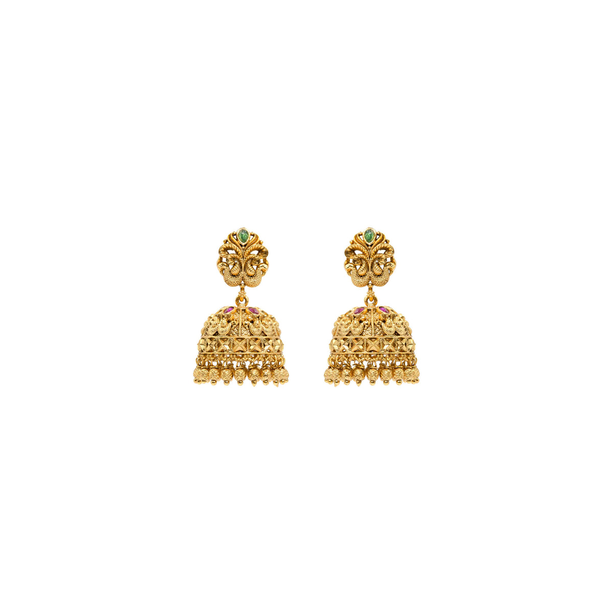 Majestic Peacock Antique Gold-Plated Jhumka R-1126