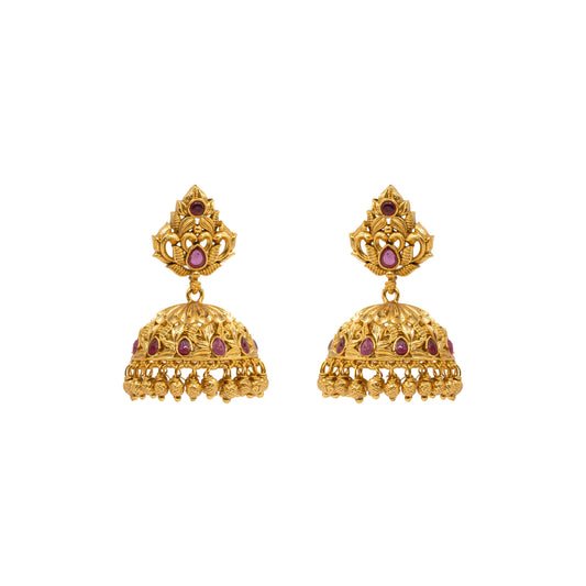 Antique-Finish Flower Petal Gold-Plated Jhumka