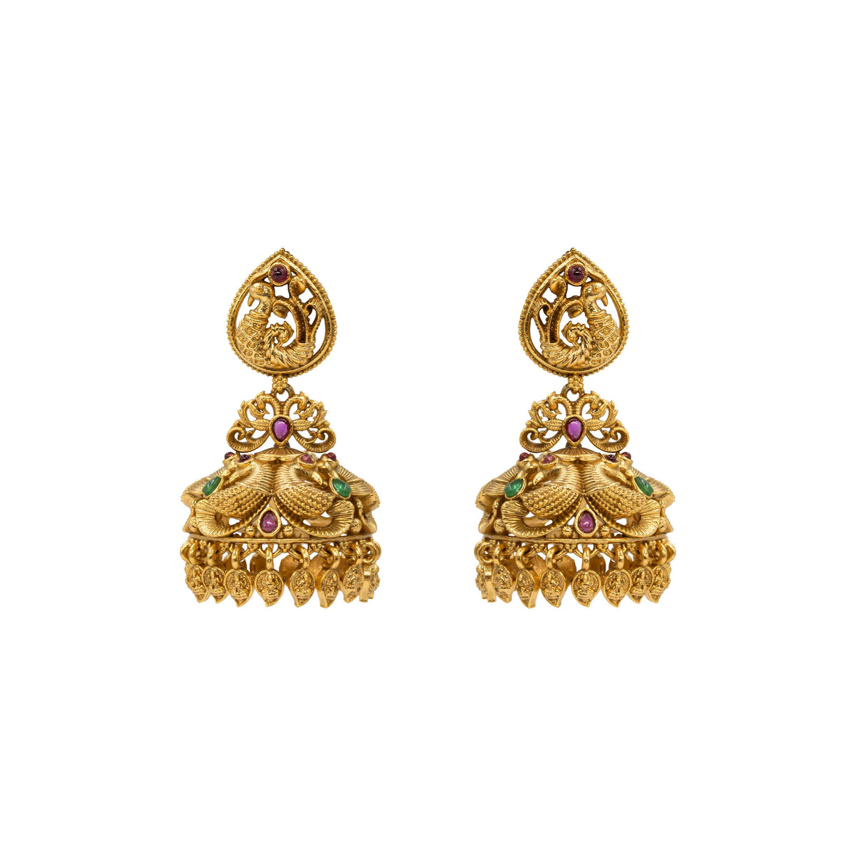Antique-Finish Peacock Gold-Plated Jhumka 