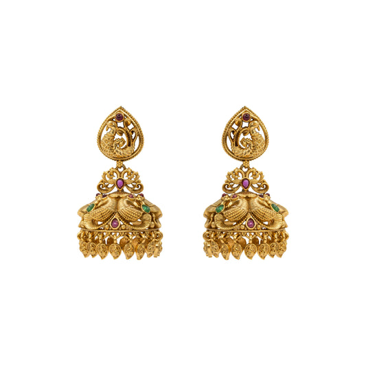 Antique-Finish Peacock Gold-Plated Jhumka 