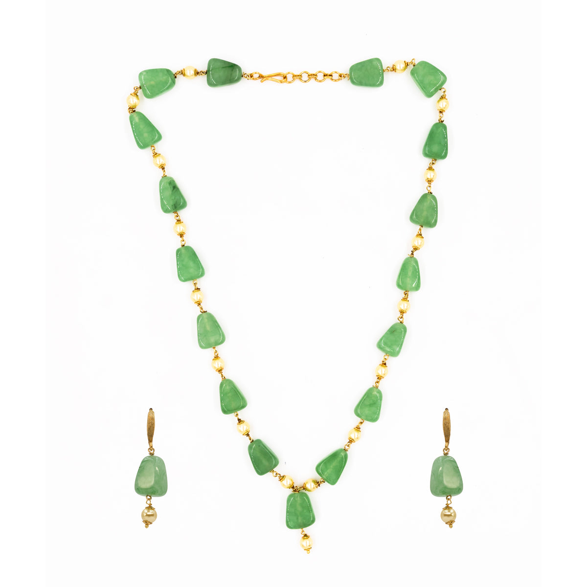 Pink & Green Beaded Short Necklace Set