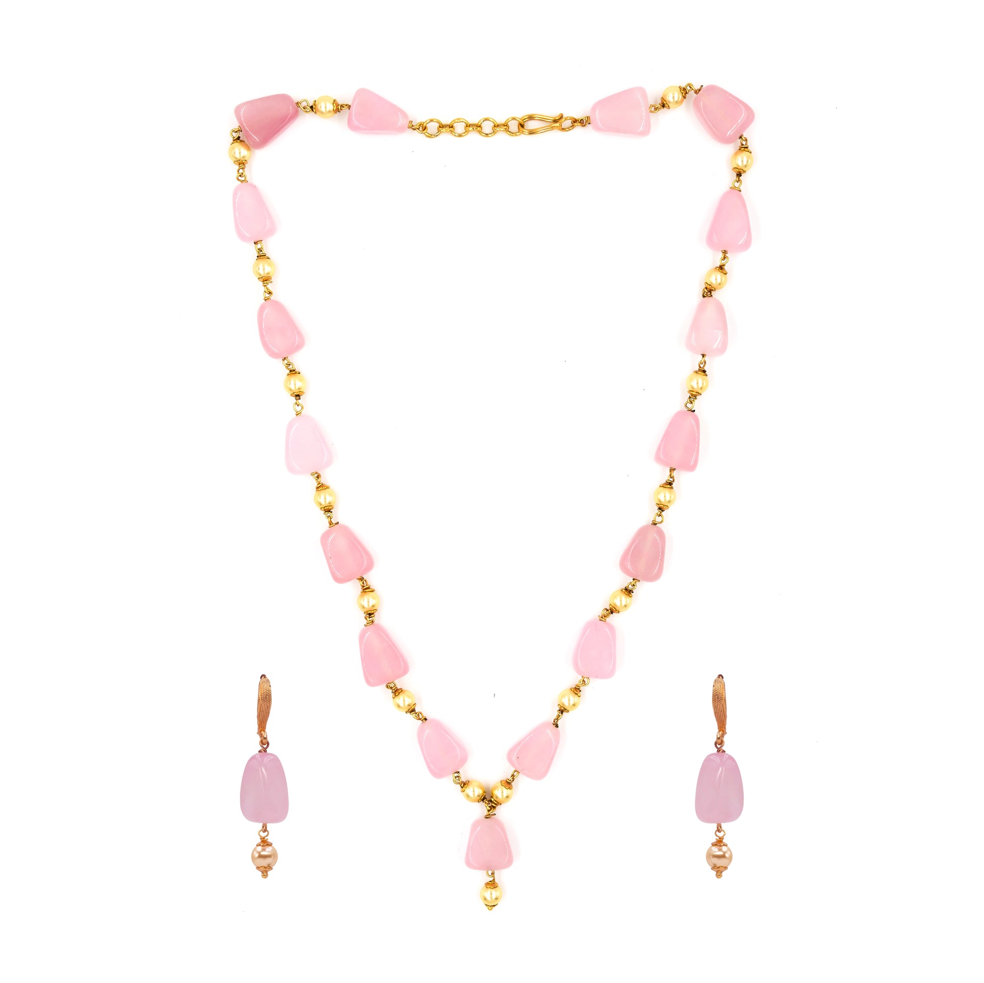 Pink & Green Beaded Short Necklace Set