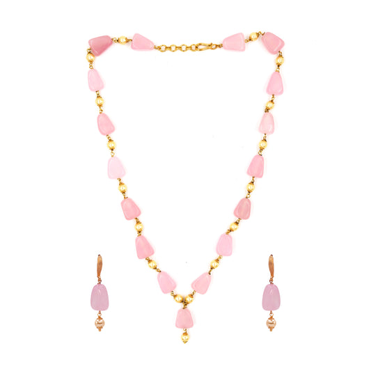 Pink & Green Beaded Short Necklace Set