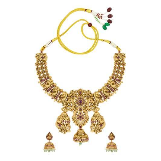 Traditional Gold-Plated Elephant Short Necklace Set