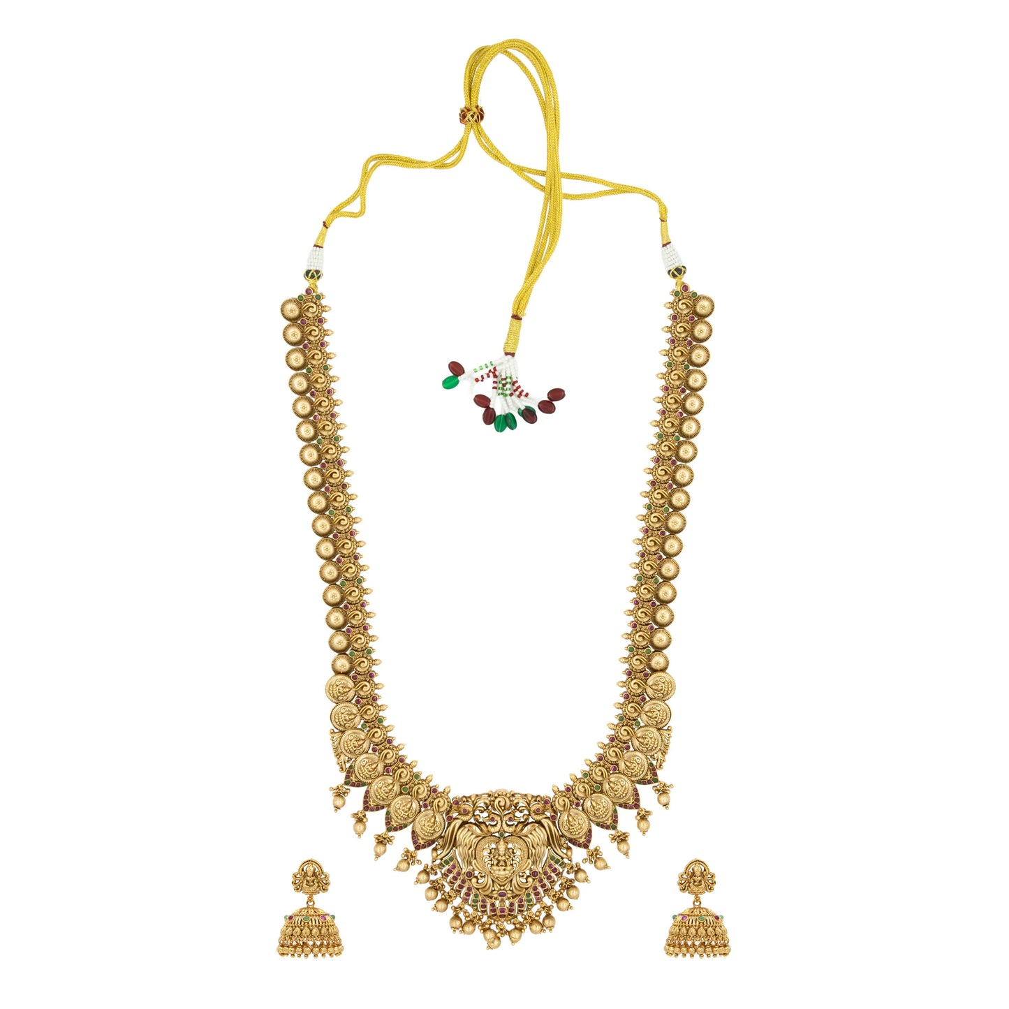 Premium Gold-Plated Laxmi Temple Long Necklace Set