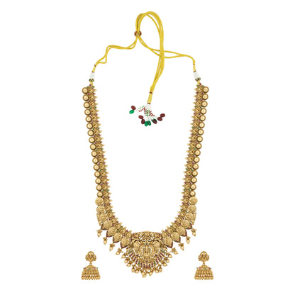 Premium Gold-Plated Laxmi Temple Long Necklace Set