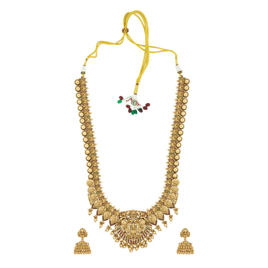 Premium Gold-Plated Laxmi Temple Long Necklace Set