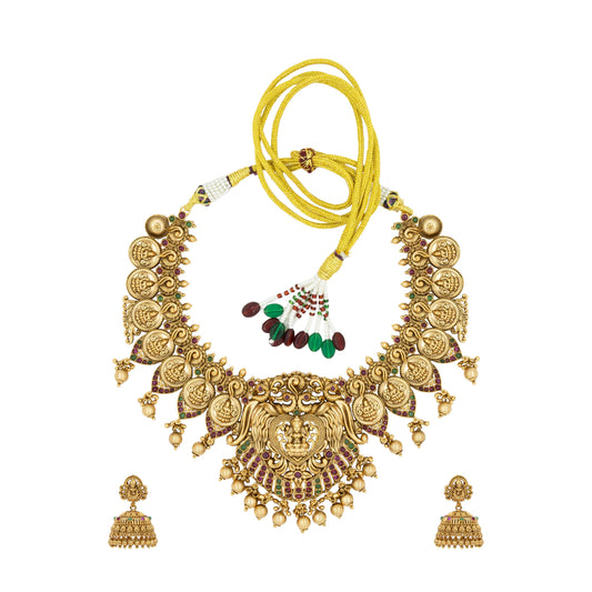 Antique Laxmi Gold-Plated Short Necklace Set