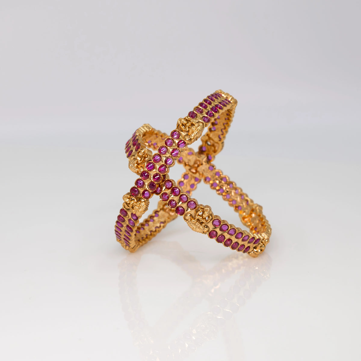 Divine Laxmi Temple Bangles in Gold Finish with Ruby-Green Stones K-995