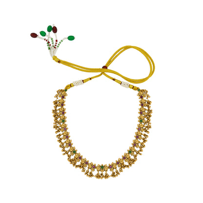 Antique Temple Combo Necklace Set with Red & Green Stones