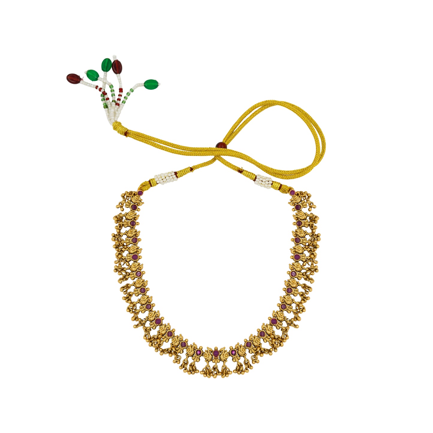 Antique Temple Combo Necklace Set with Red & Green Stones