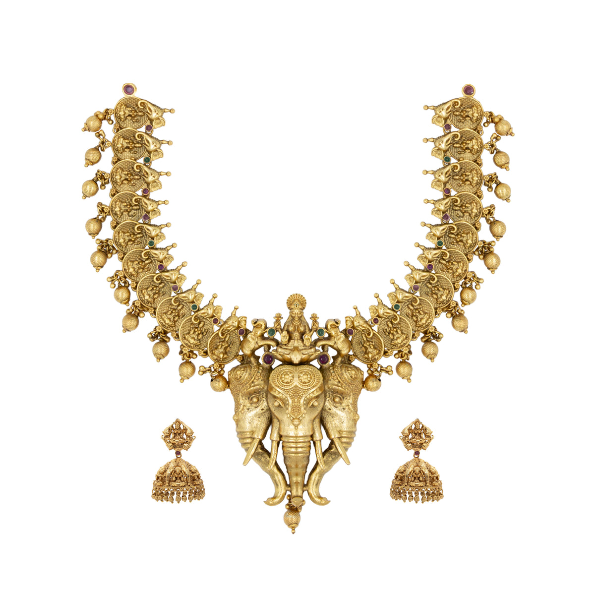 Elephant & Lakshmi Temple Short Necklace Set – Antique Finish K-629