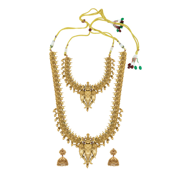 Lakshmi Lotus Elephant Combo Necklace Set – Antique Gold Plated K-629