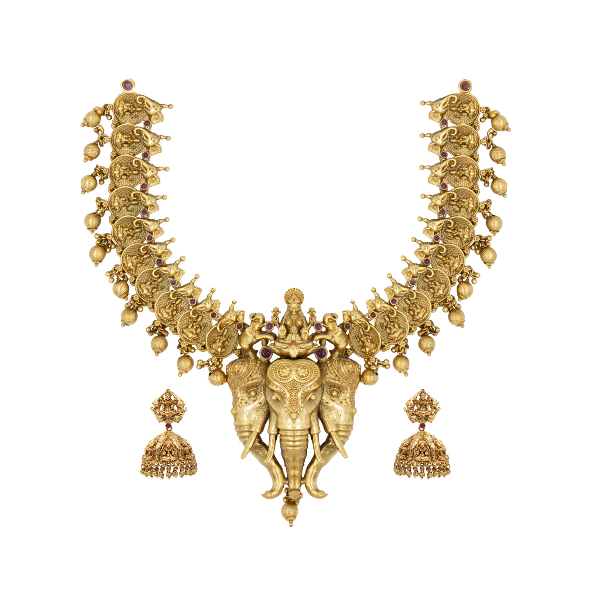 Elephant & Lakshmi Temple Short Necklace Set – Antique Finish K-629