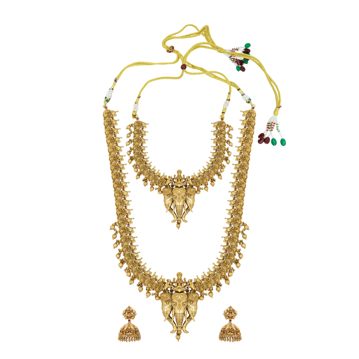 Lakshmi Lotus Elephant Combo Necklace Set – Antique Gold Plated K-629