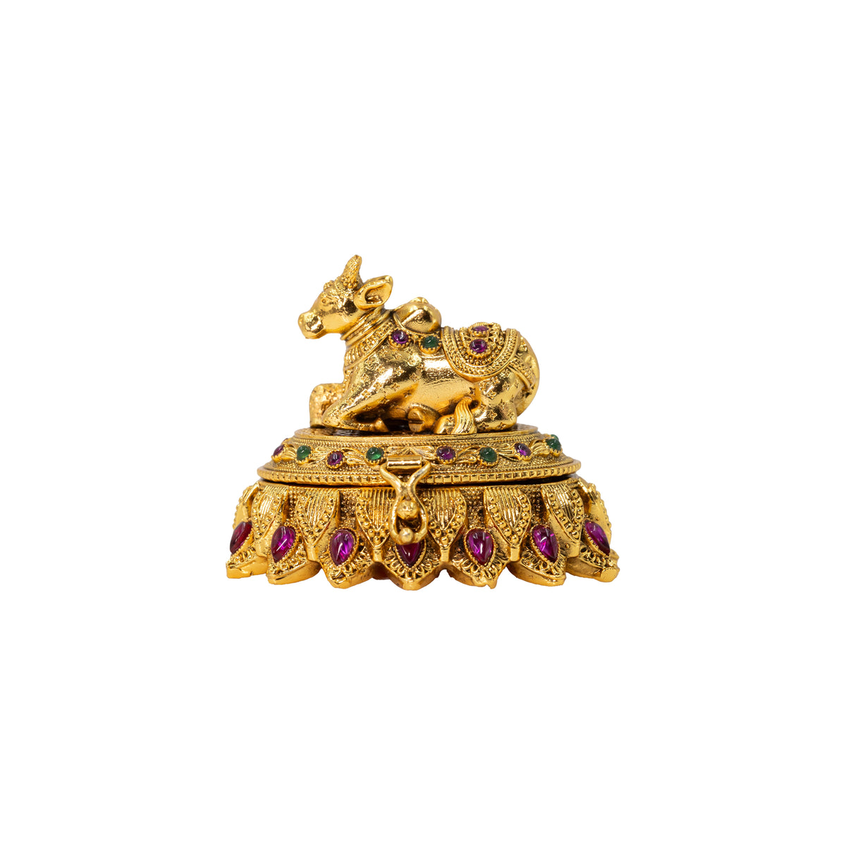 Gold-Plated Nandi Handcrafted Sindoor Box T-67