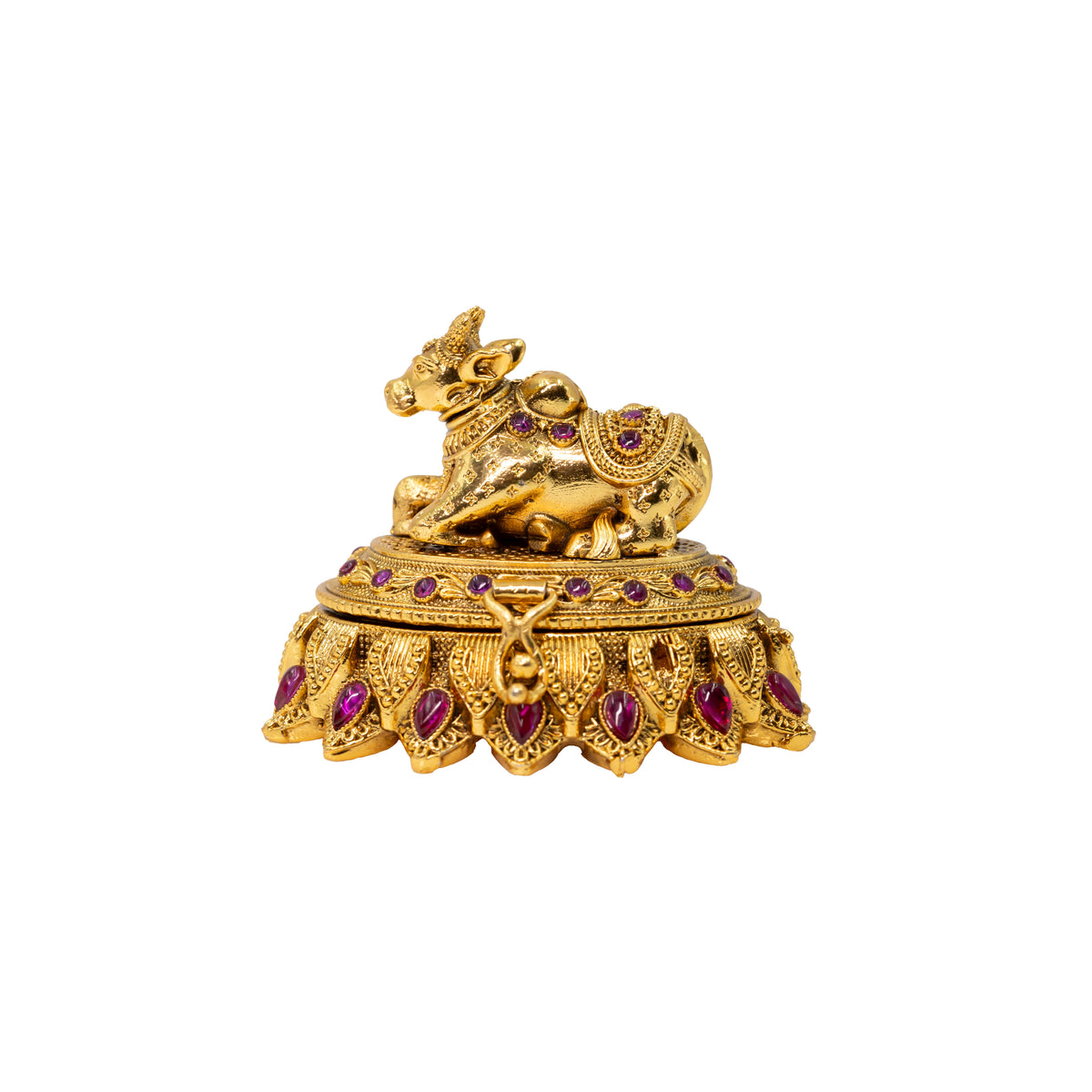 Gold-Plated Nandi Handcrafted Sindoor Box T-67