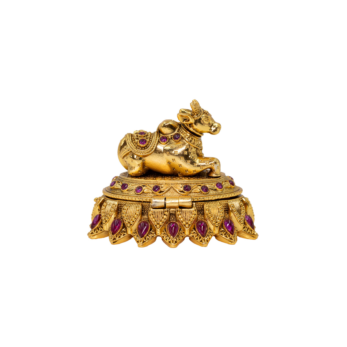 Gold-Plated Nandi Handcrafted Sindoor Box T-67