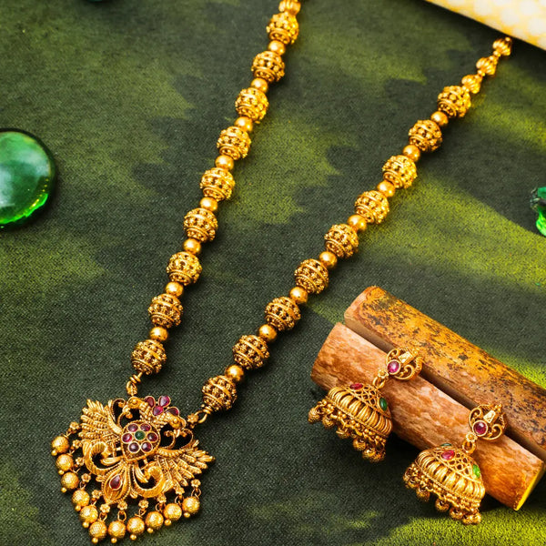 Antique Gold Plated Temple  Gandaberunda Necklace Set T-48