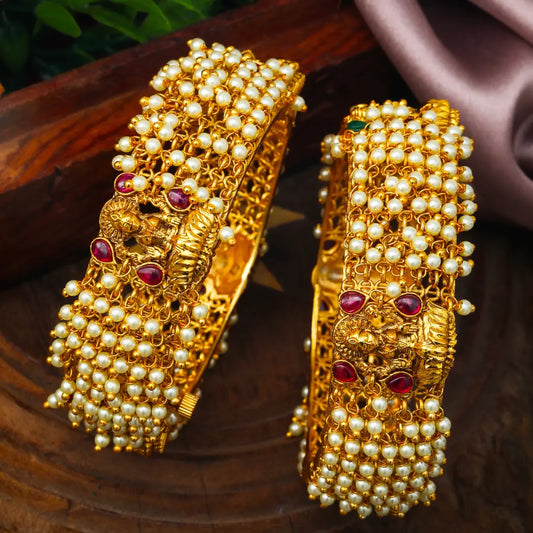 Lakshmi Lotus Antique Gold-Plated Bangle– K-999
