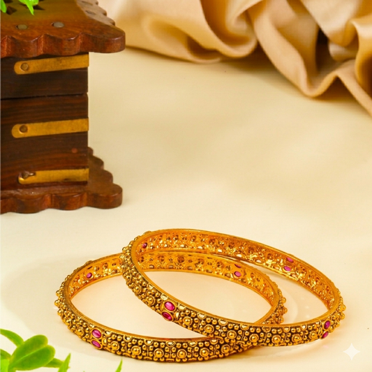Mangala Kankana Paired Bangle | Gold-Plated Auspicious Temple Bangle Set