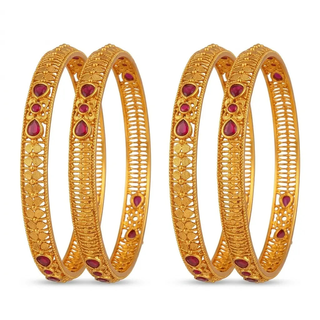Ratna Jali Kankana Paired Bangle | Gold-Plated Temple Jewellery V-868